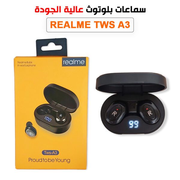 سماعات البلوتوث إحترافية بجودة صوت ممتازة مع ميزة الشاشة الرقمية - REALME TWS A3
