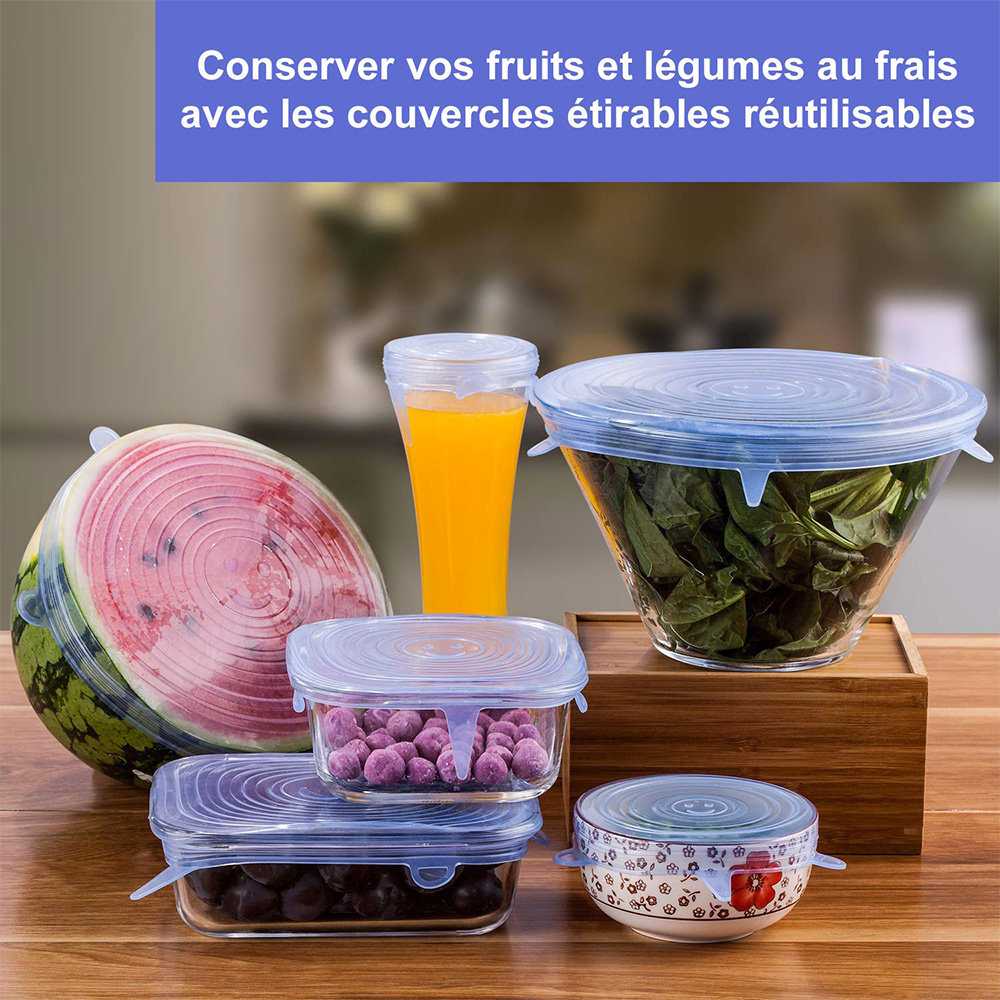 Lot de 6 Couvercles Extensibles En Silicone Alimentaire Tunisie