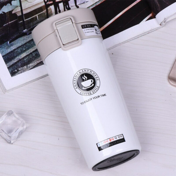 Thermos et Tasse à Café Blanc 2 en 1 En Acier Inoxydable