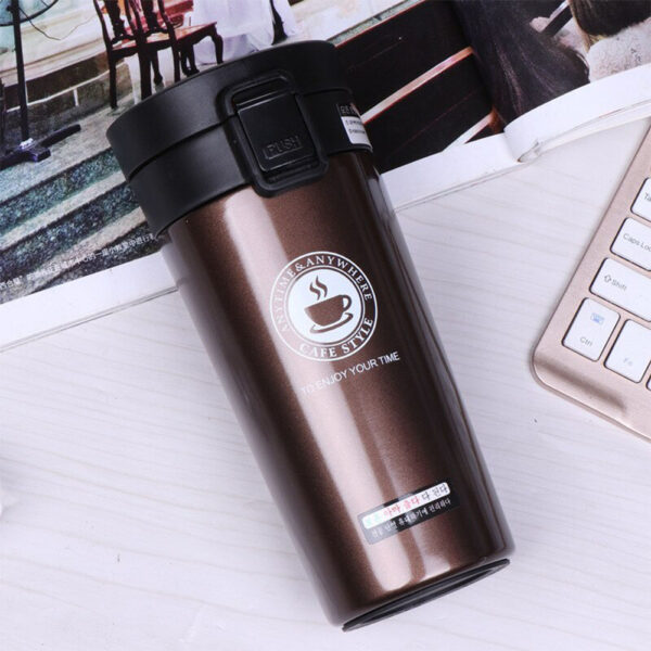 Thermos et Tasse à Café Marron 2 en 1 En Acier Inoxydable