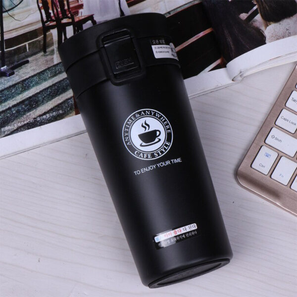 Thermos et Tasse à Café Noir 2 en 1 En Acier Inoxydable