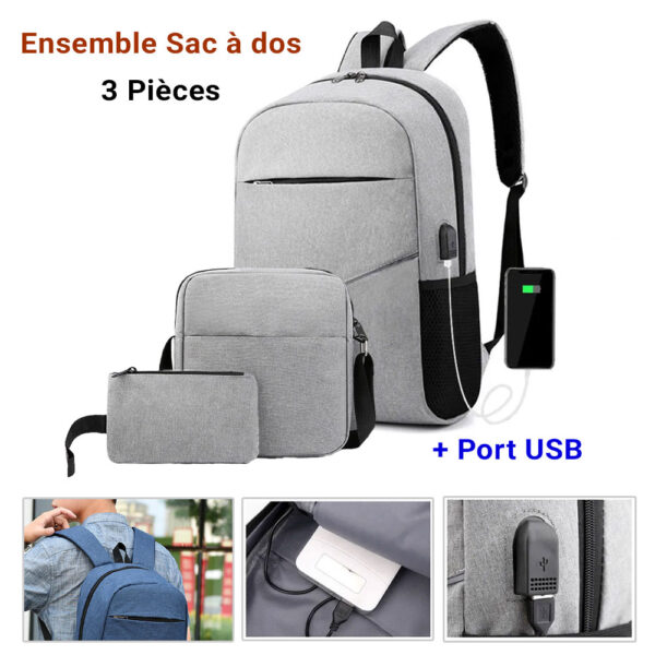 Sac à dos 3 pièces Confortable + USB