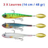 Lot de 3 Leurres Souples Tête Plombée Queue Pagaie TRUSCEND 14cm - 48gr REF LE007