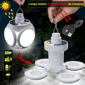 Lampe Solaire Pliable et Rechargeable – Éclairage 360° Idéal pour Camping & Urgences