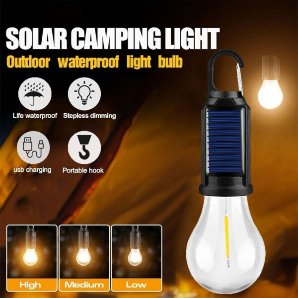 Lanterne LED Rechargeable & Solaire, Portable, Anti-Choc avec Éclairage 360° – 3 Niveaux de Luminosité