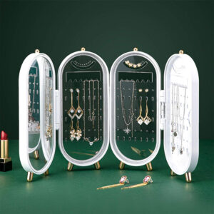 Boîte à Bijoux Pliable 4 Volets avec Miroir