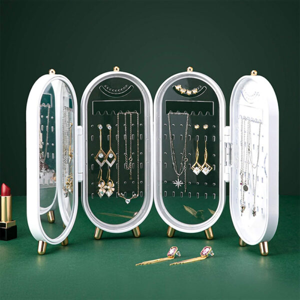 Boîte à Bijoux Pliable 4 Volets avec Miroir