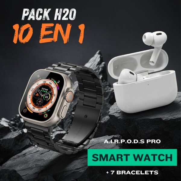 Pack H20 Smartwatch 10-en-1 - Montre Connectée + Écouteur Bluetooth +  7 Bracelets + Coque de Protection – Édition Premium
