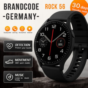 BrandCode Germany Rock 56 – Montre Connectée 3-en-1 : Suivi Santé, Appels & Notifications en Temps Réel + 3 Bracelets Offerts