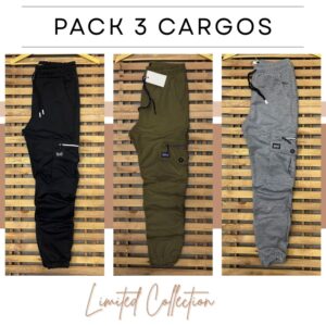 Pack 3 Pantalons Cargo - (Noir, Vert Militaire, Gris Chiné) REF0030