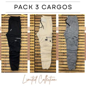 Pack 3 Pantalons Cargo - (Noir, Ecru, Gris Chiné) REF0049