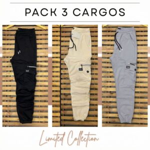 Pack 3 Pantalons Cargo - (Noir, Ecru, Gris Claire) REF0057