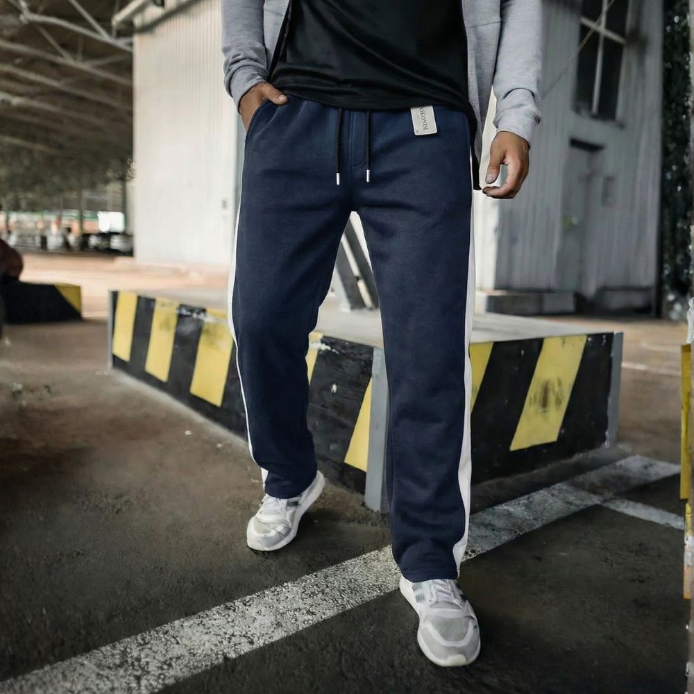Pantalon Baggy à Bandes – Bleu Marine