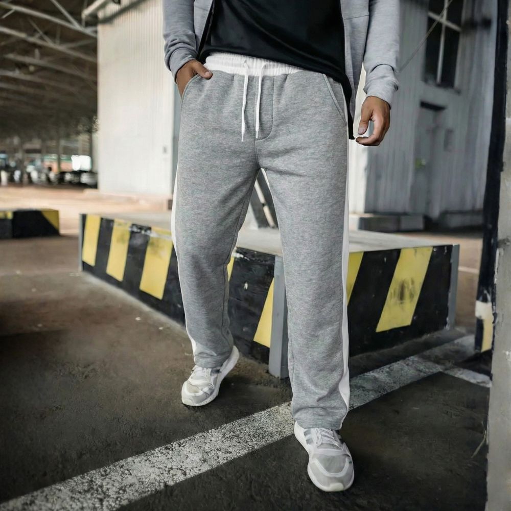 Pantalon Baggy à Bandes – Gris Claire
