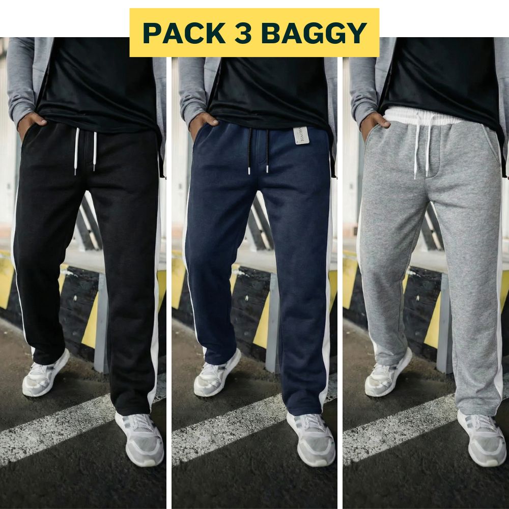 Pack 3 Pantalons Baggy à Bandes REF0061