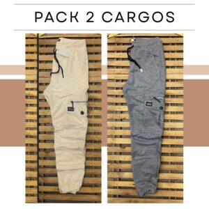 Pack 2 Pantalons Cargo - (Ecru & Gris Chiné) REF0066