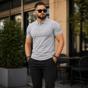 Polo Col Chemise - Gris Claire