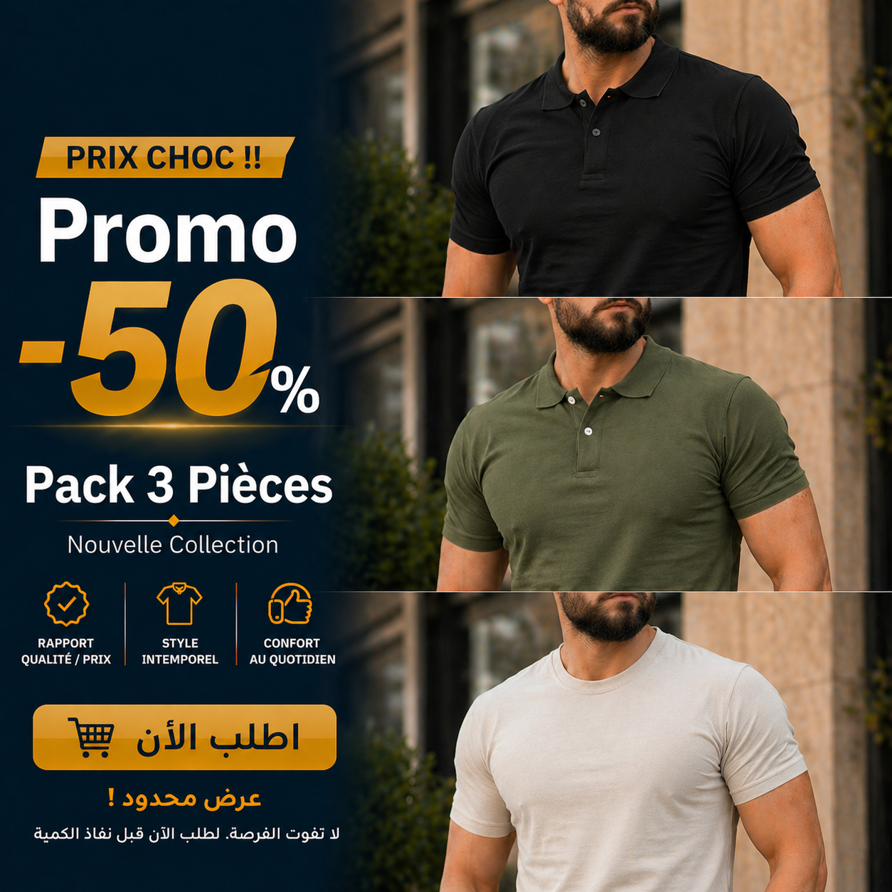 Homme portant polo bleu marine
