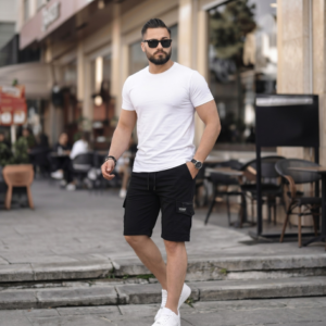 Ensemble T-shirt 100% Coton + Short Cargo Multipoches REF0105