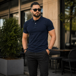 Polo Col Chemise - Bleu Marine