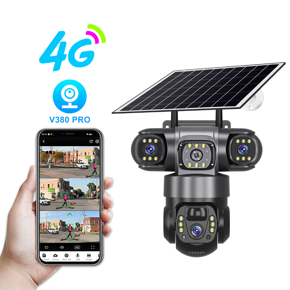 Caméra Surveillance Solaire 4G V380 3 Objectifs PTZ