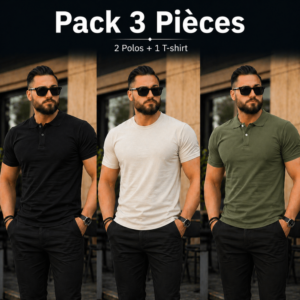 Pack 3 Pièces: 2 Polos Col Chemise + 1 T-Shirt 100% Coton REF0118