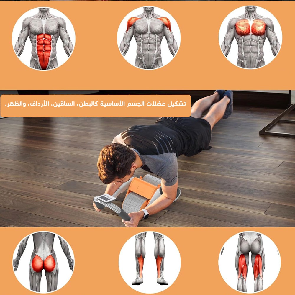 شخص يستعمل عجلة البطن ذات الارتداد التلقائي في المنزل