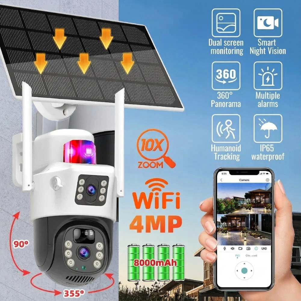 Caméra Solaire 4G/WiFi V380 Double Objectif 360° Sans Fil