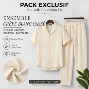 Ensemble Crepe Froissé – Confort & Style – Blanc Cassé