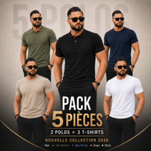 Pack 5 Pièces: 2 Polos Col Chemise + 3 T-Shirts 100% Coton REF0121