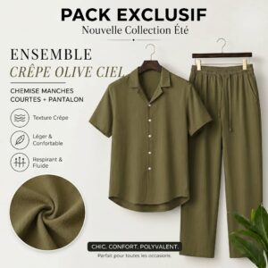 Ensemble Crepe Froissé – Confort & Style – Vert Militaire