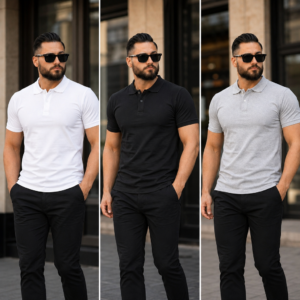 Pack 3 Polos Col Chemise : Blanc, Noir et Gris REF0138