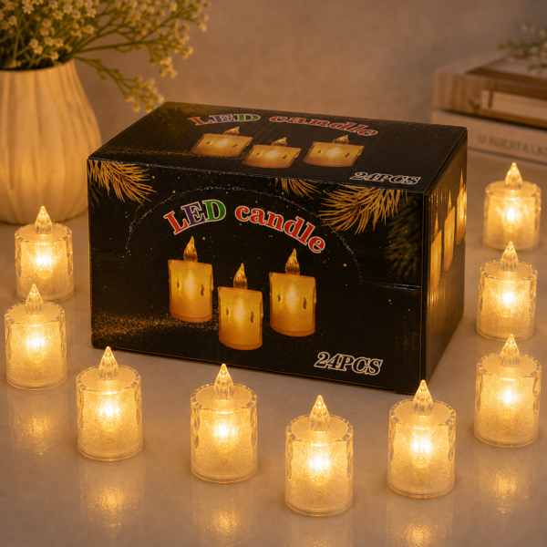 Pack de 24 Bougies LED Sans Flamme – Modèle 2 – Lumière Blanc Chaud